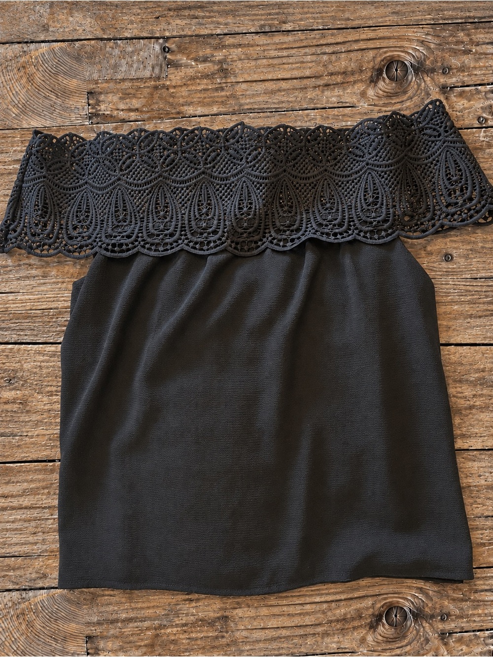 WAYF Black Crochet Lace Off Shoulder Top S